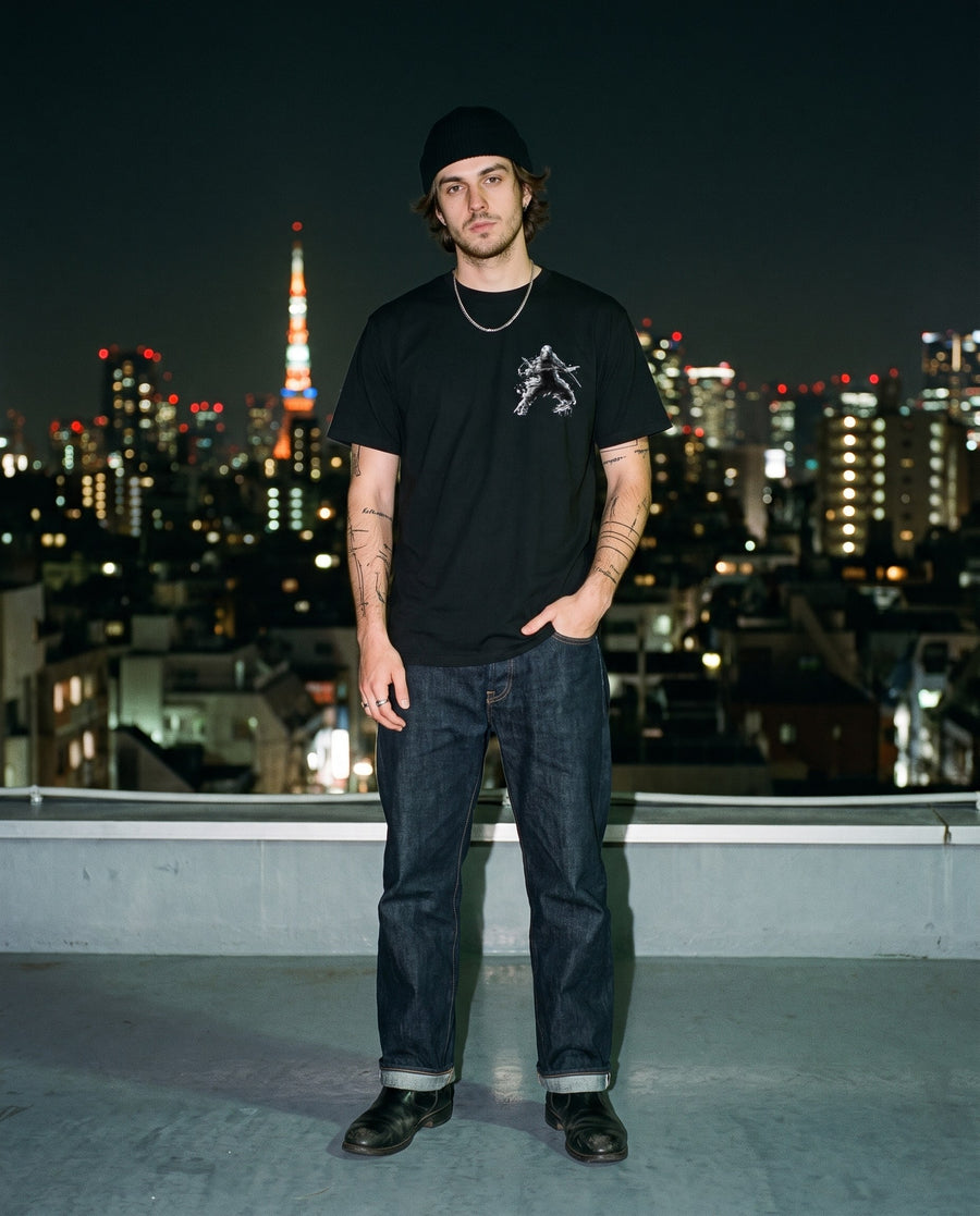 Backstep Ninja Graphic T-Shirt — worn on a Tokyo street at night | NINJA TYO