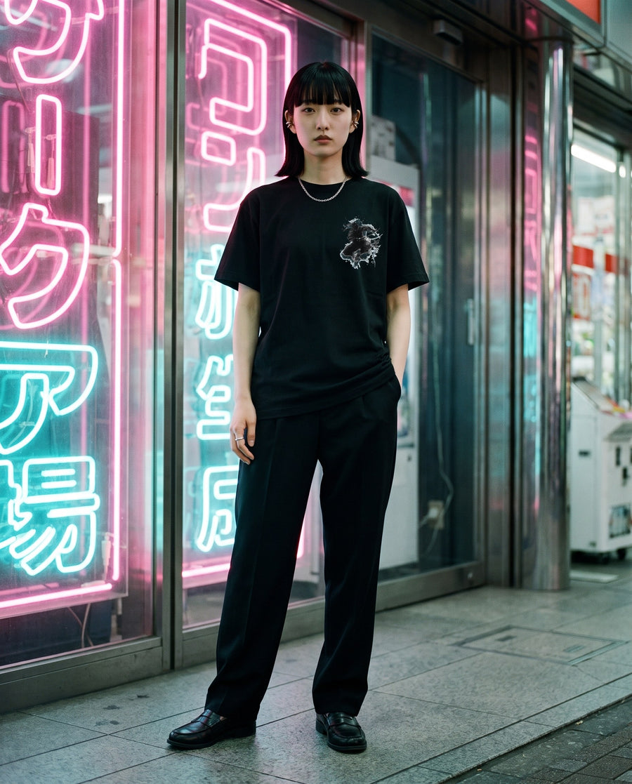Jump Slash Samurai Graphic T-Shirt — worn on a Tokyo street at night | NINJA TYO