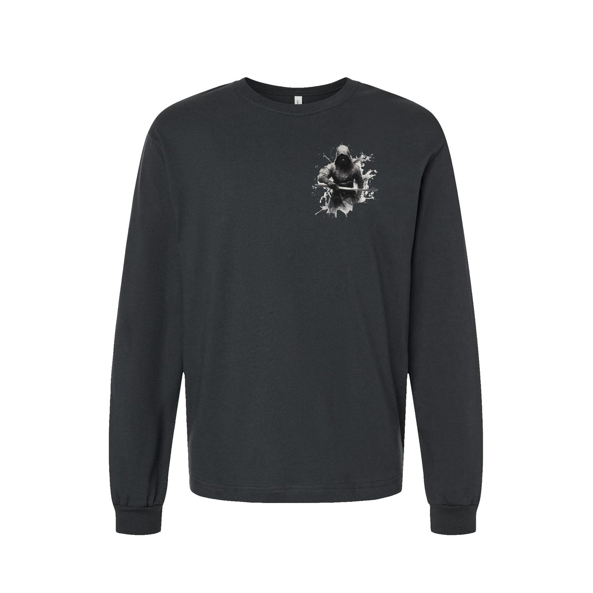 Unsheathed Katana long sleeve t-shirt in Dark Grey — front flat lay
