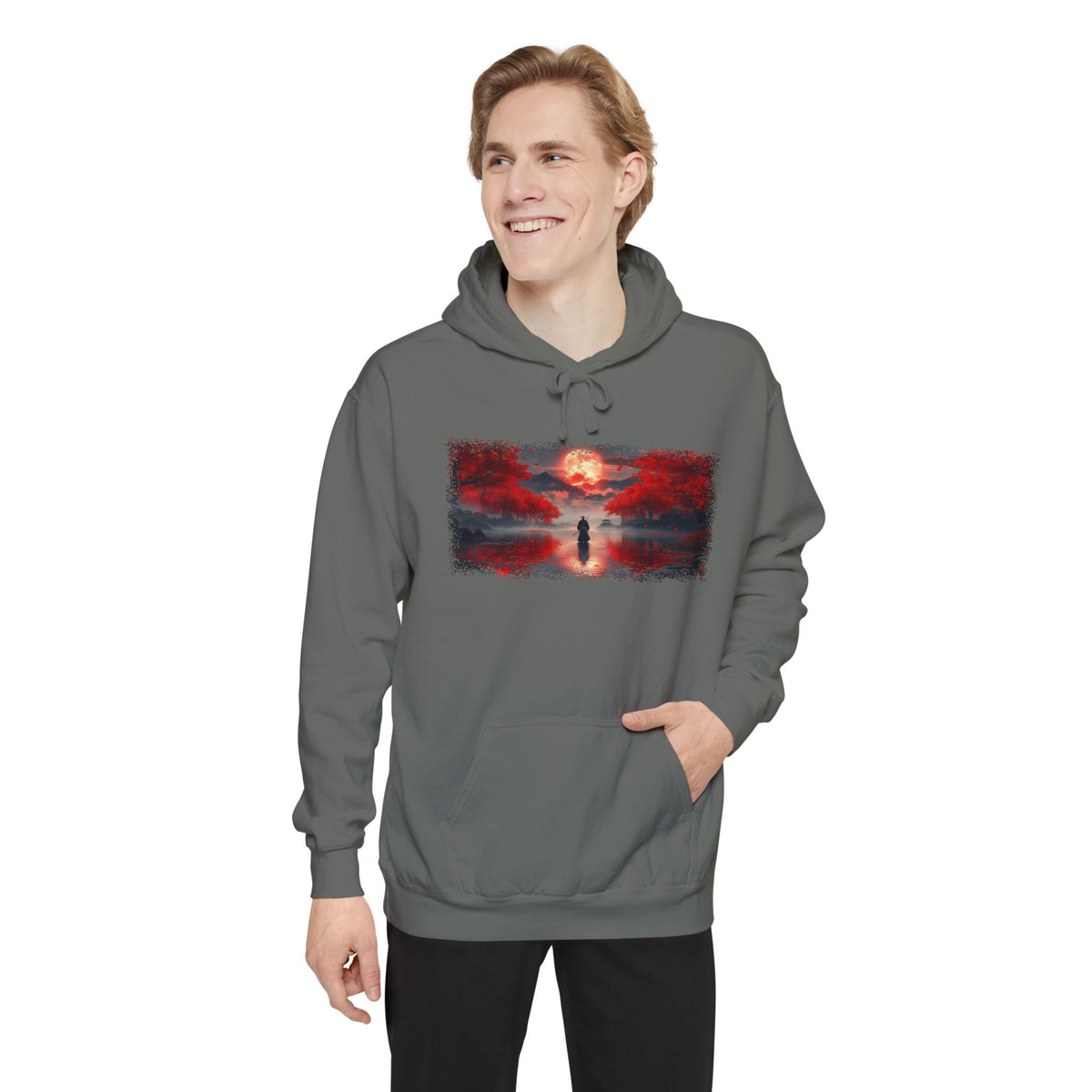 Red Moon Ronin Graphic Hoodie — Japanese Streetwear | NINJA TYO