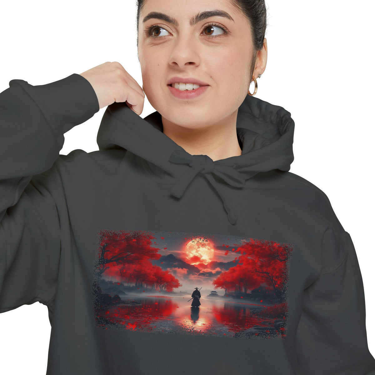 Red Moon Ronin Graphic Hoodie — Japanese Streetwear | NINJA TYO