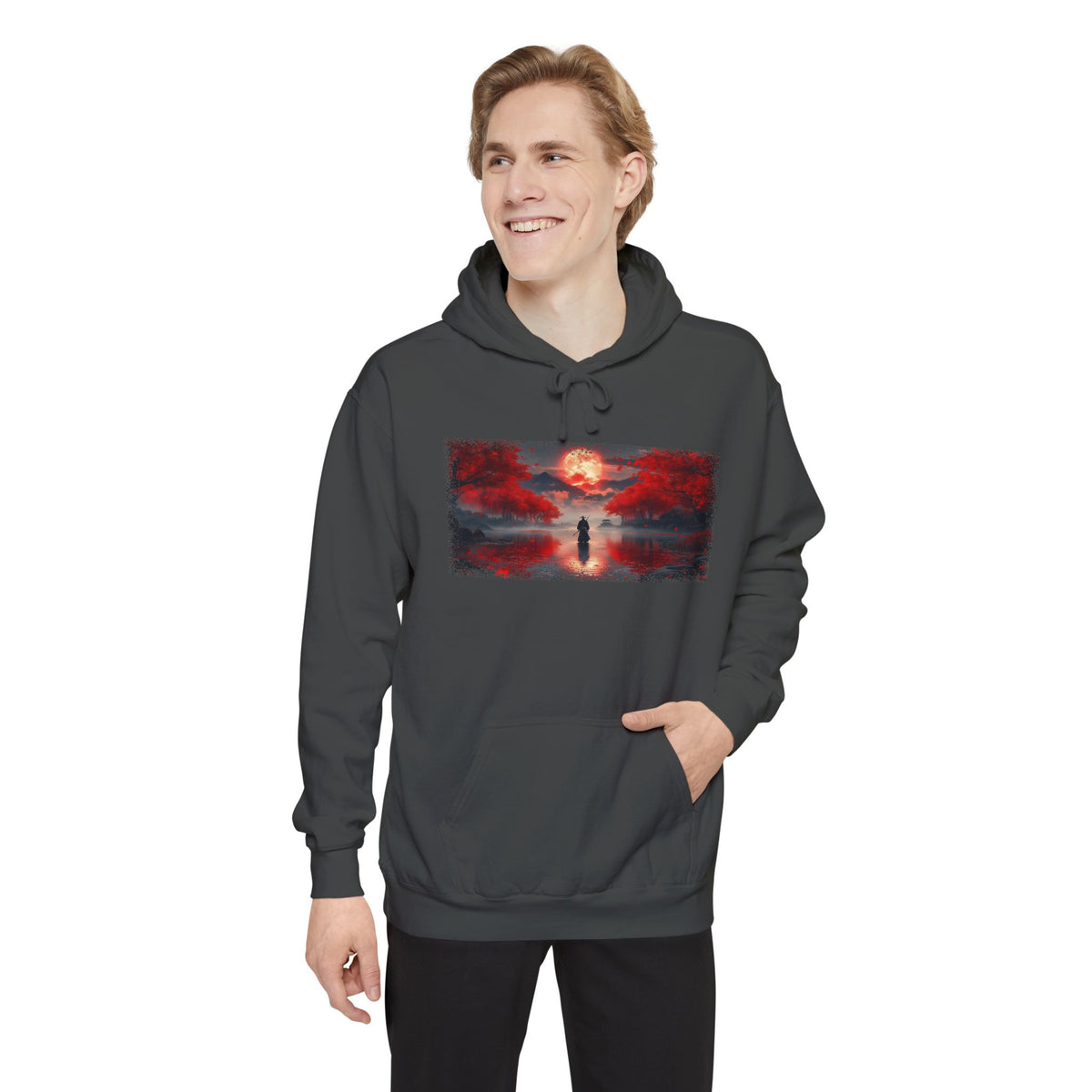 Red Moon Ronin Graphic Hoodie — Japanese Streetwear | NINJA TYO
