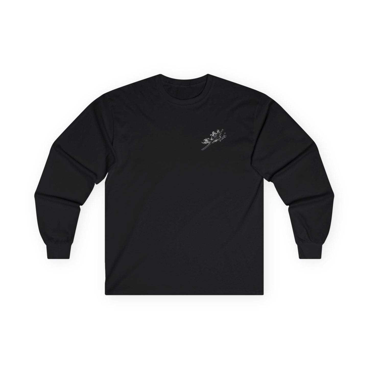 Graphic Long Sleeve T-Shirt — “Black Flame Katana” Design — Japanese Streetwear Clothing