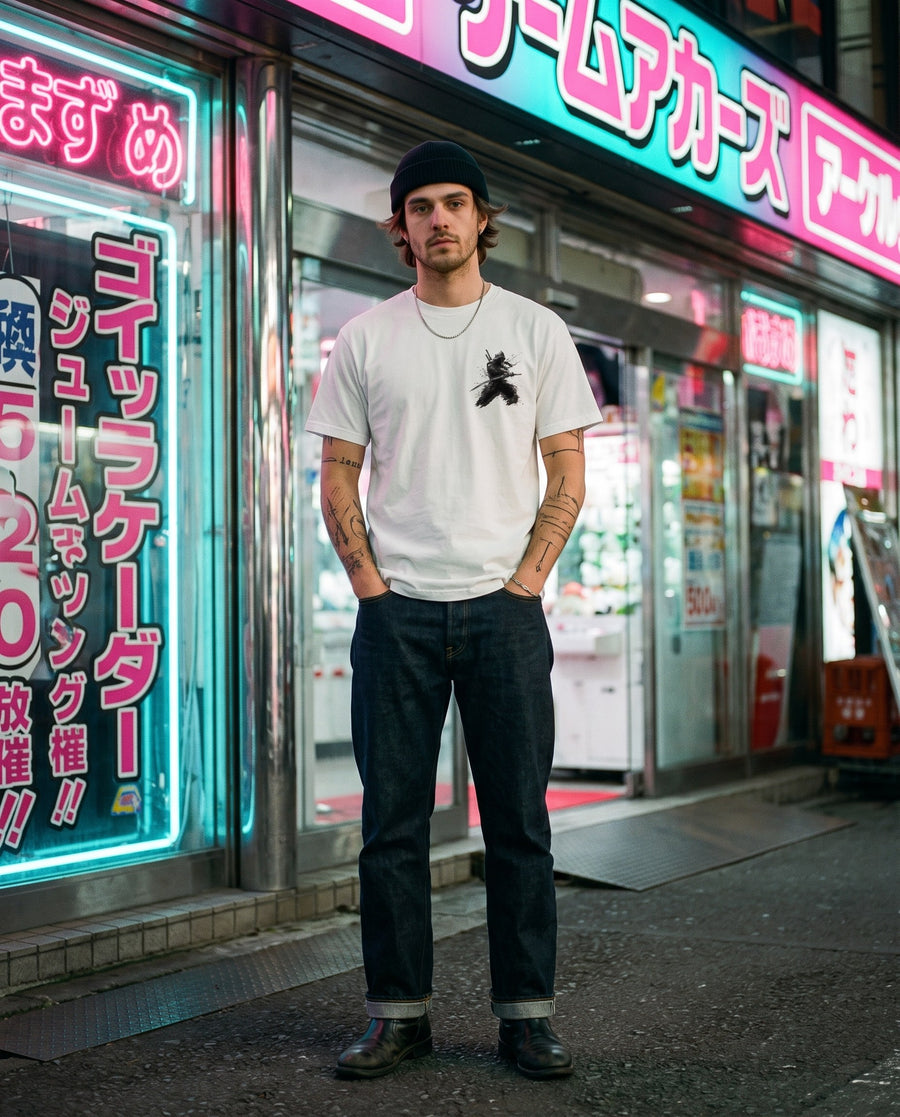 Back Blade Ninja Graphic T-Shirt — worn on a Tokyo street at night | NINJA TYO