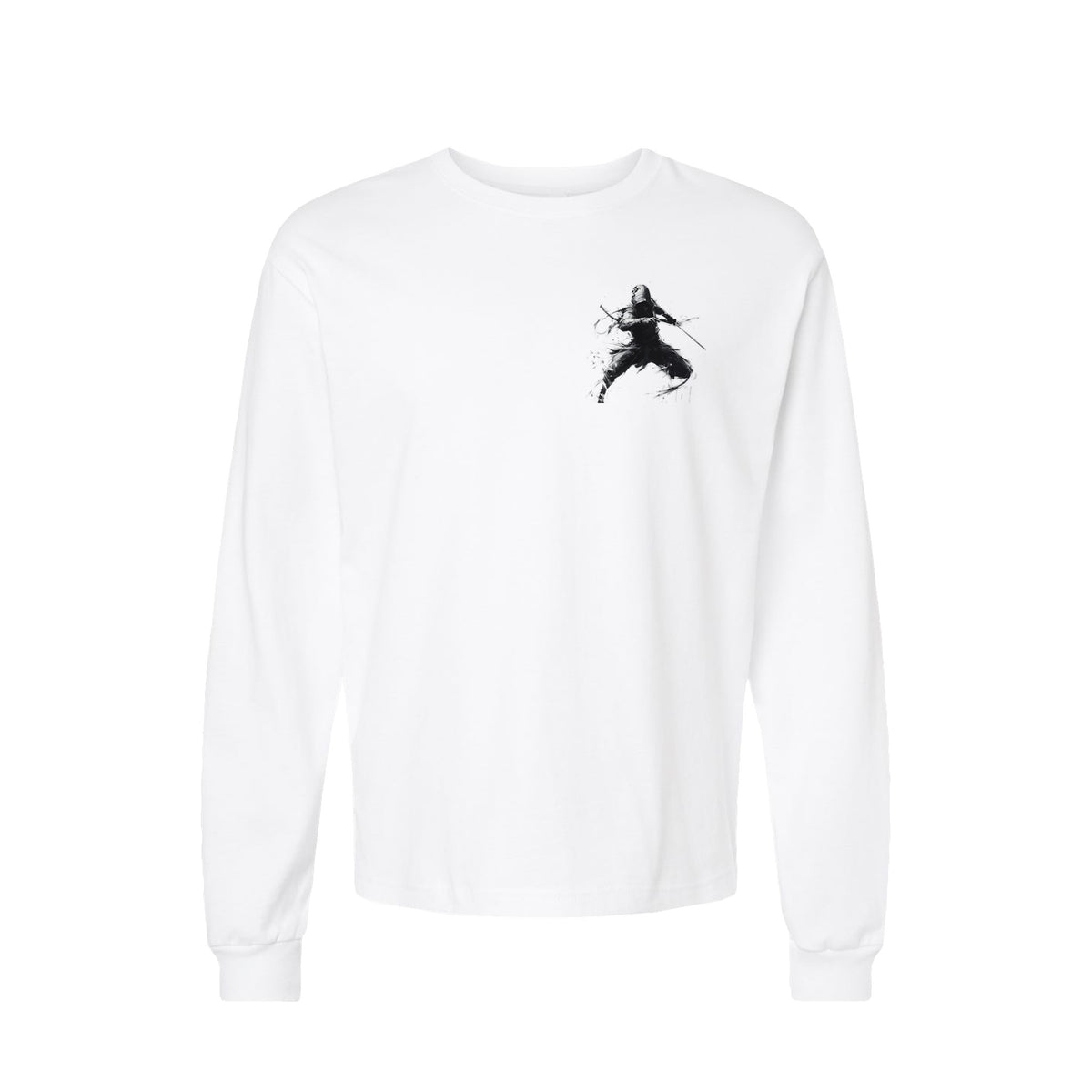 Backstep Samurai long sleeve t-shirt in White — front flat lay