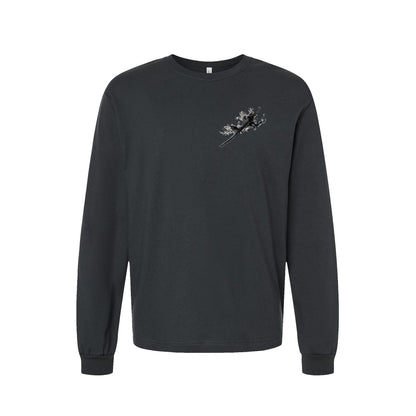 Black Flame Katana long sleeve t-shirt in Dark Grey — front flat lay