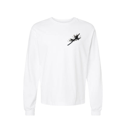 Black Flame Katana long sleeve t-shirt in White — front flat lay