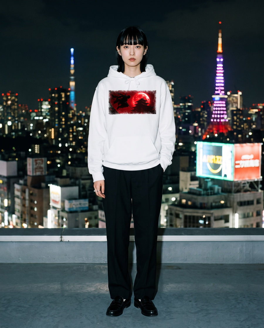 Blood Moon Ninja Graphic Hoodie — worn on a Tokyo street at night | NINJA TYO
