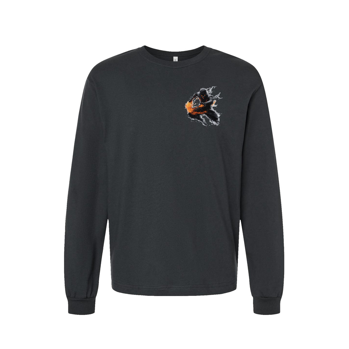 Fire Release Ninja long sleeve t-shirt in Dark Grey — front flat lay