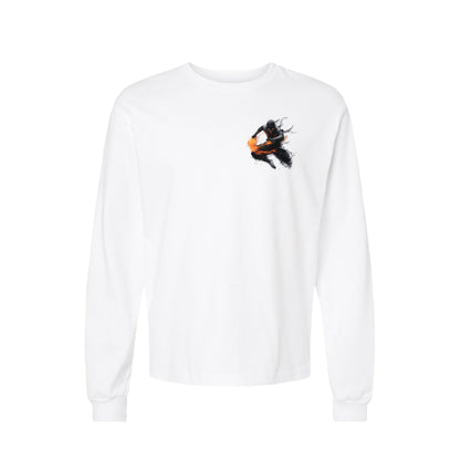 Fire Release Ninja long sleeve t-shirt in White — front flat lay