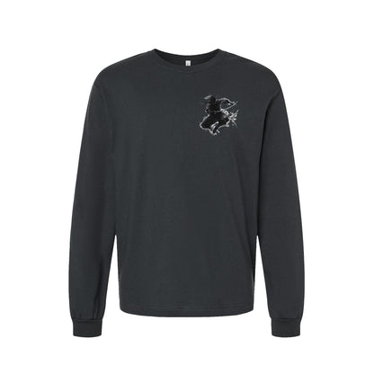 Jump Slash Samurai long sleeve t-shirt in Dark Grey — front flat lay