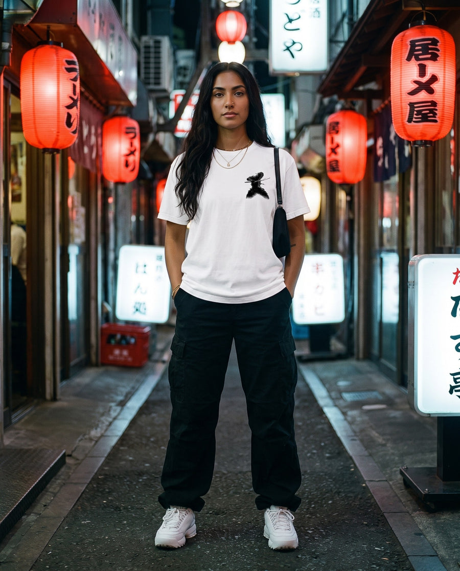 Parry Shinobi Graphic T-Shirt — worn on a Tokyo street at night | NINJA TYO