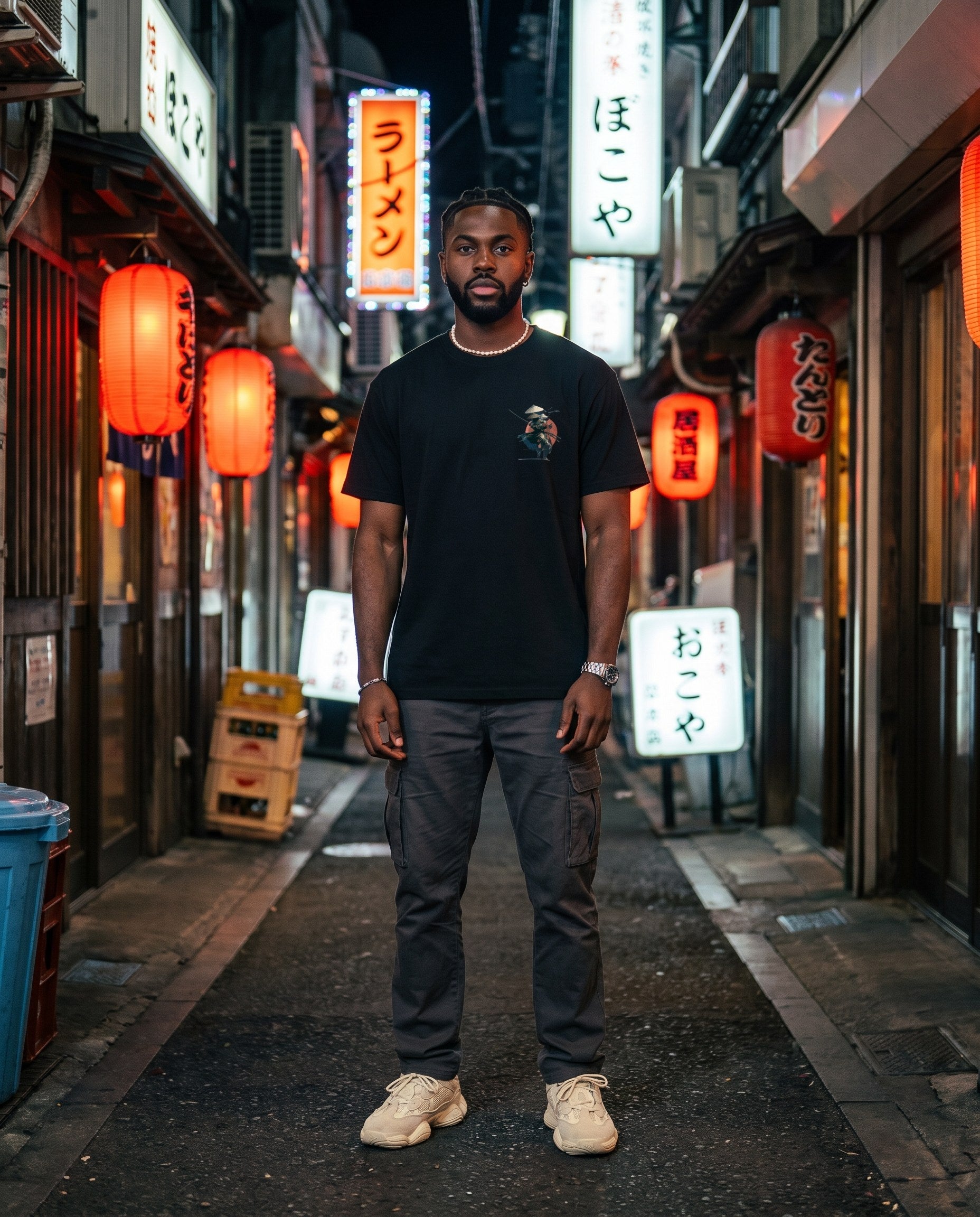 Stealth Sprint Ronin Graphic T-Shirt — worn on a Tokyo street at night | NINJA TYO