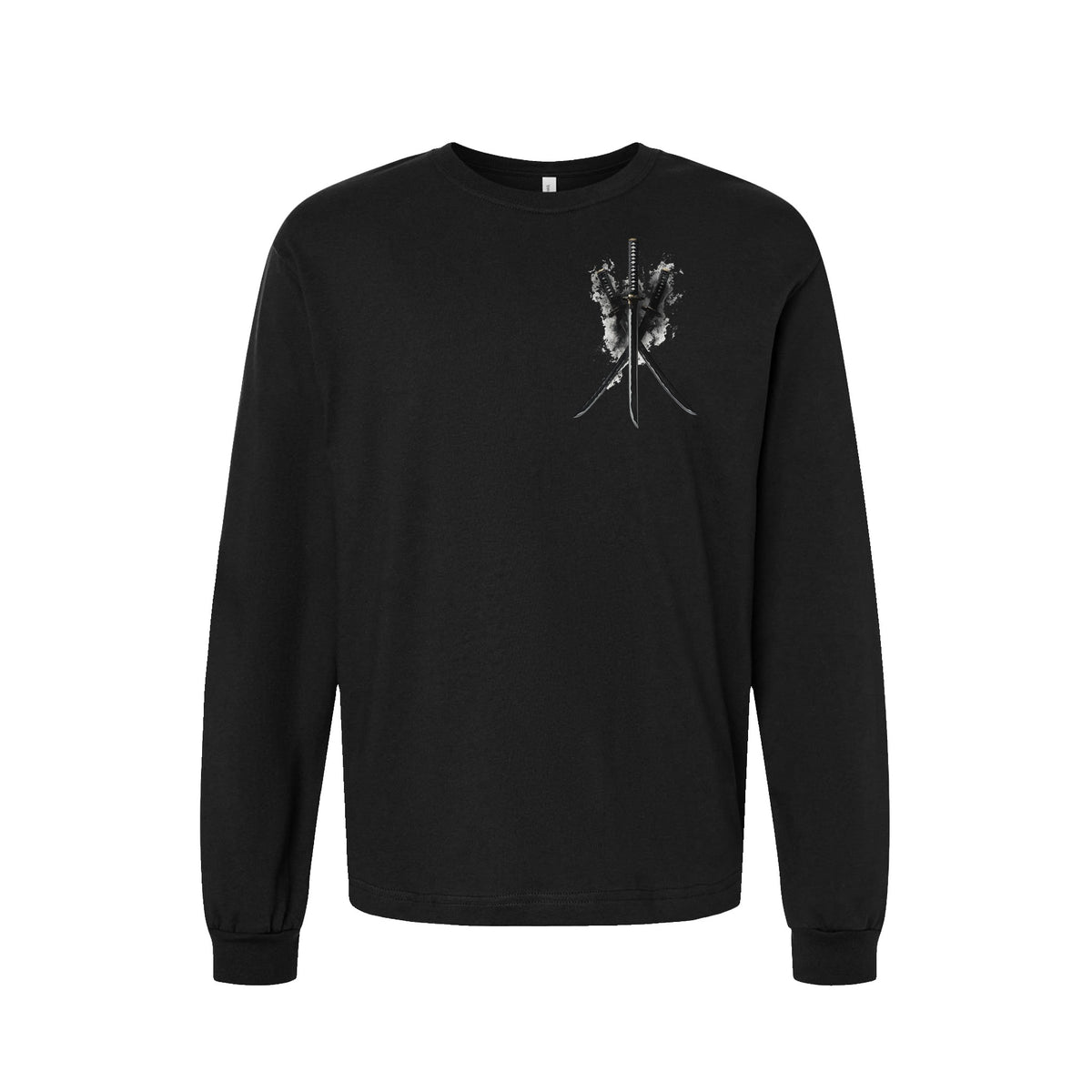 Three Blades Katana long sleeve t-shirt in Black — front flat lay