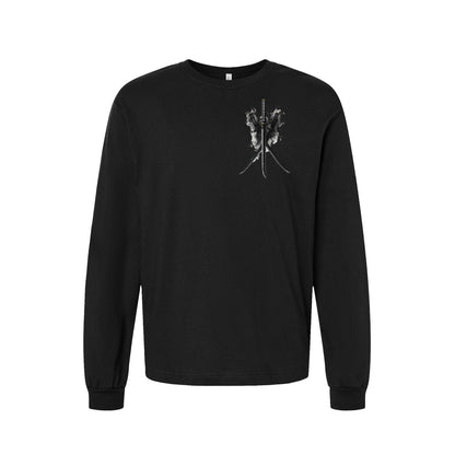 Three Blades Katana long sleeve t-shirt in Black — front flat lay