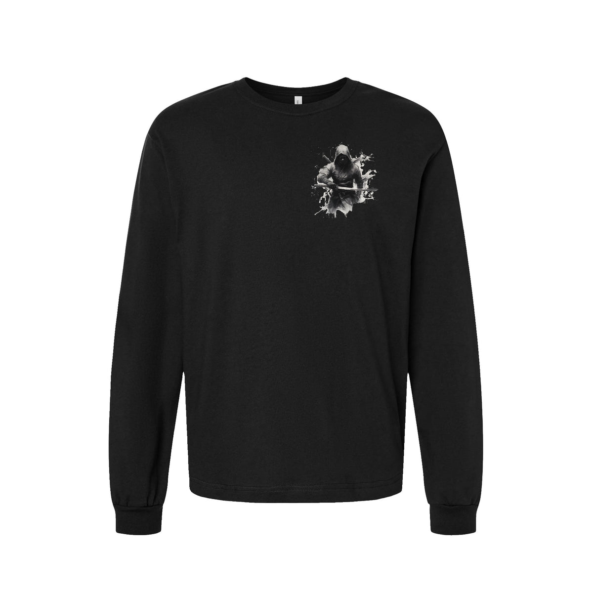 Unsheathed Katana long sleeve t-shirt in Black — front flat lay
