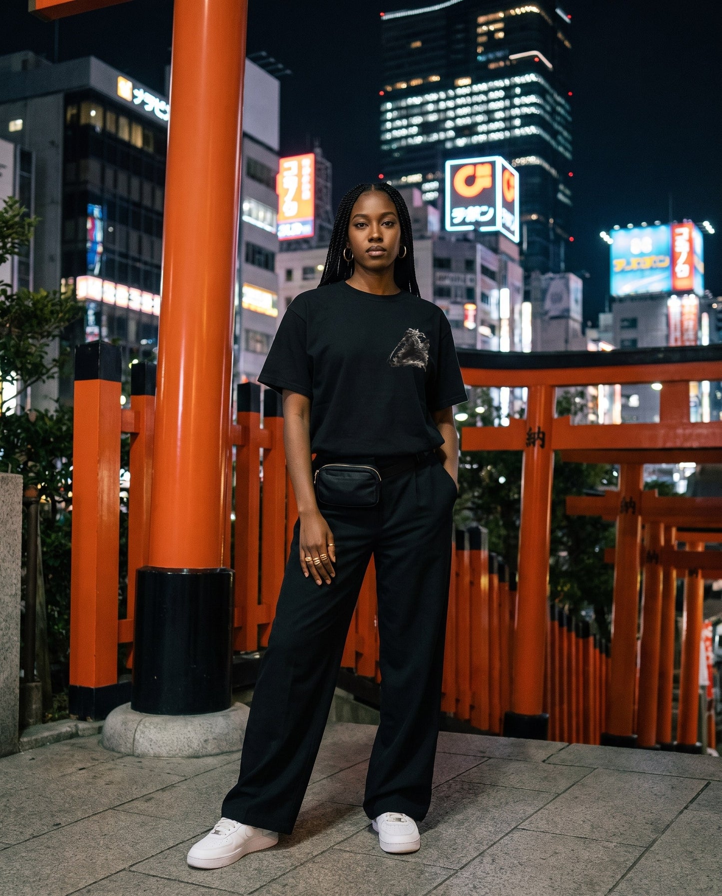 Wind Slash Samurai Graphic T-Shirt — worn on a Tokyo street at night | NINJA TYO